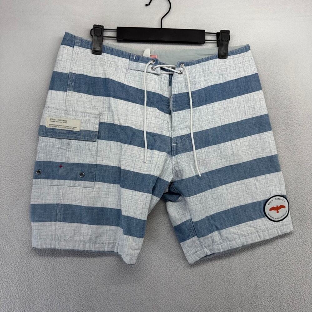 Apolis Global Citizen Swim trunks Men's 30 Blue Striped Pocket Shorts California